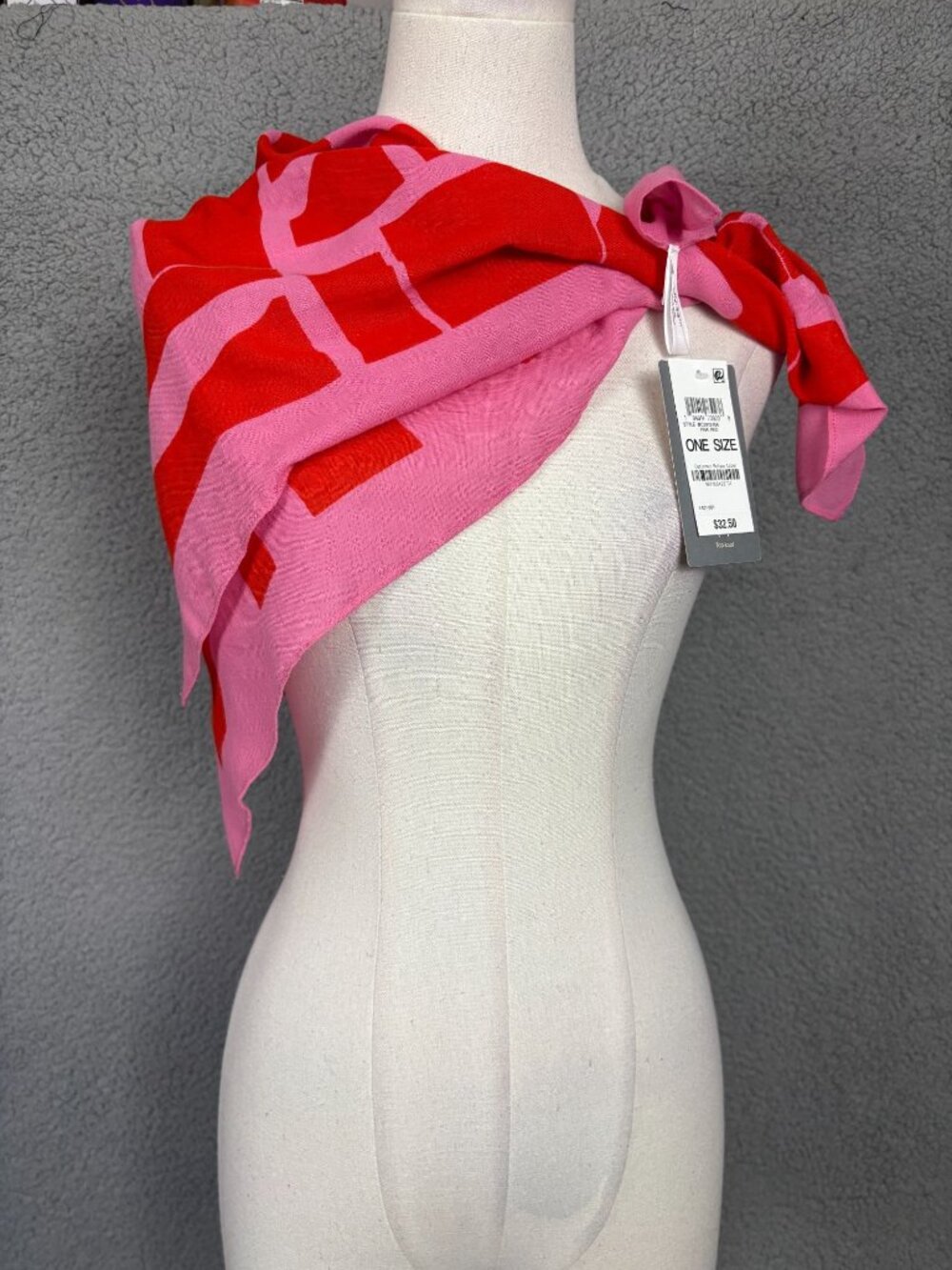 On 34th Women's Abstract Geo Square Scarf, 3 Ways to Wear It. Pink/Red OS NWT's